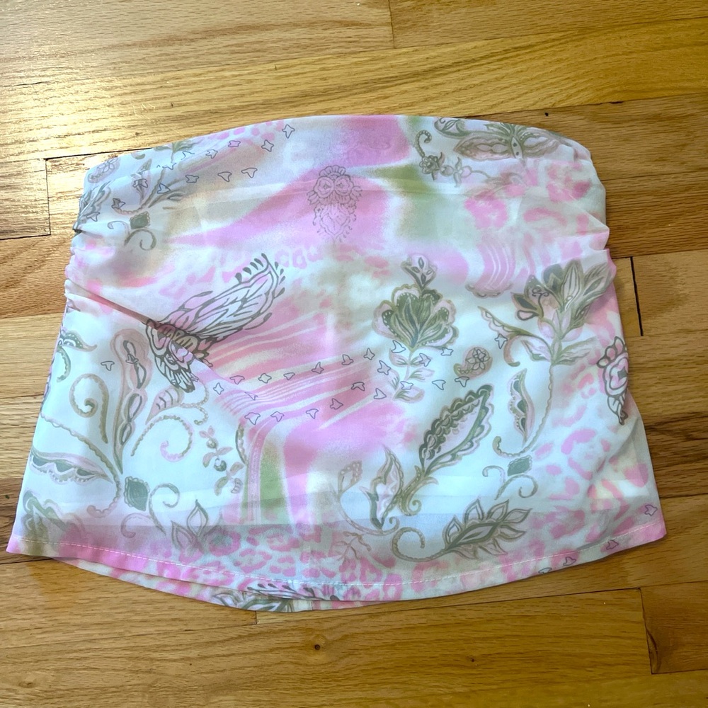 Floral Mini Skirt in Pink and Green (can also be worn as a top)
